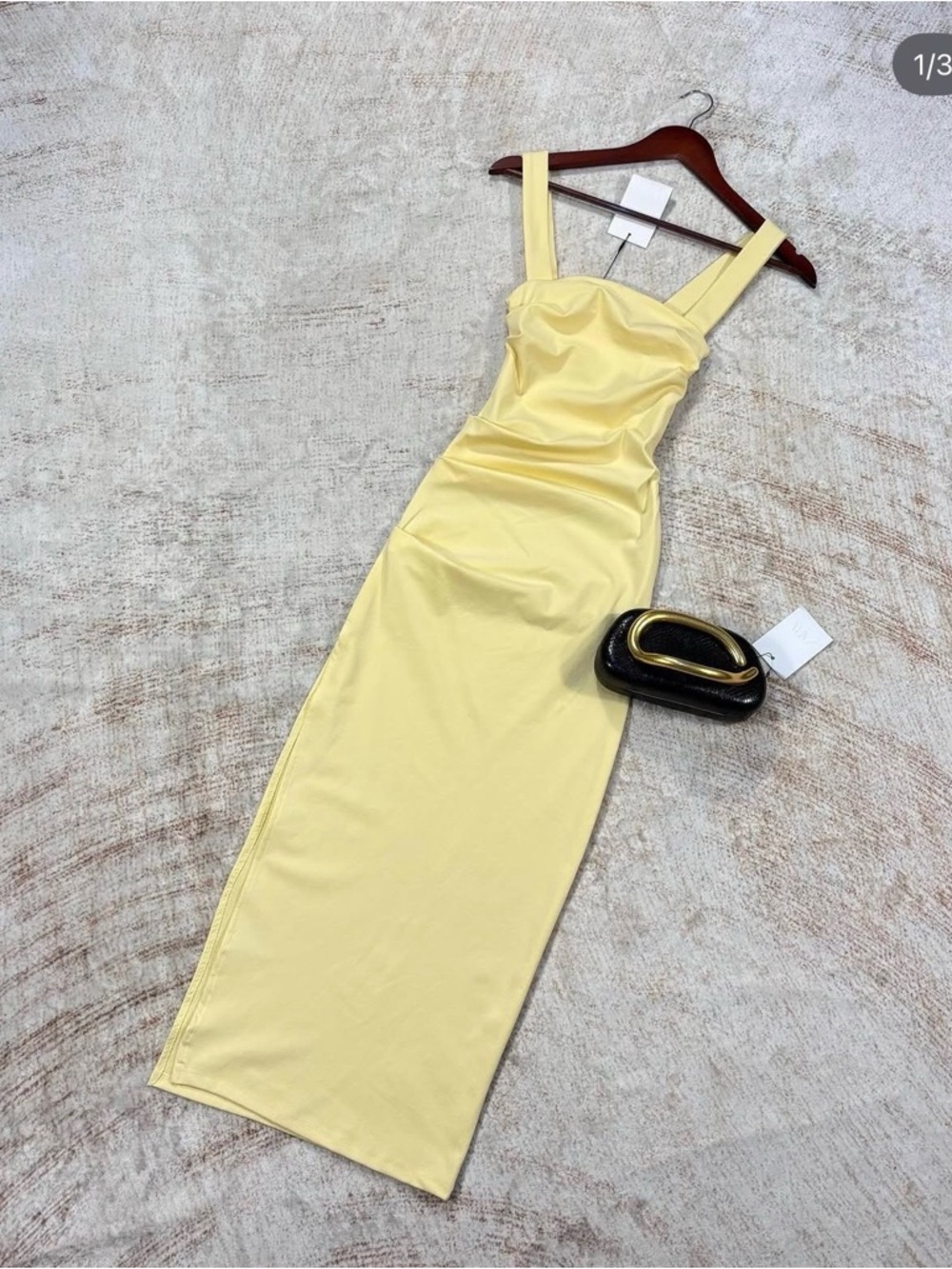 Zara Pale Yellow Sleeveless Midi Dress with Square Neck